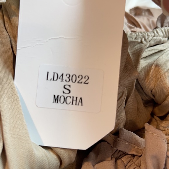 Mocha Wrinkle Pleat Mock Neck Mini Dress - Picture 4 of 5